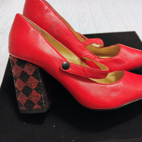 Katy Perry three and a half inch glitter red chunky heels - Picture 3 of 7